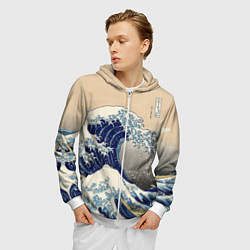 Толстовка 3D на молнии мужская Kanagawa Wave Art, цвет: 3D-белый — фото 2