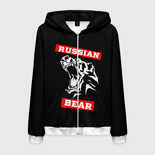 Мужская толстовка на молнии RUSSIAN BEAR - WILD POWER / 3D-Белый – фото 1