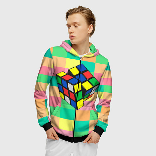 Мужская толстовка на молнии Кубик Рубика / 3D-Черный – фото 3