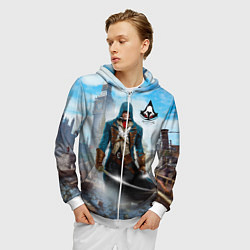 Толстовка 3D на молнии мужская Assasin's creed, цвет: 3D-белый — фото 2
