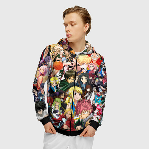 Мужская толстовка на молнии Аниме коллаж / 3D-Черный – фото 3