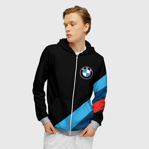 Мужская толстовка на молнии BMW / 3D-Меланж – фото 3