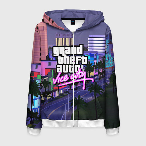 Мужская толстовка на молнии Grand Theft Auto Vice City / 3D-Белый – фото 1