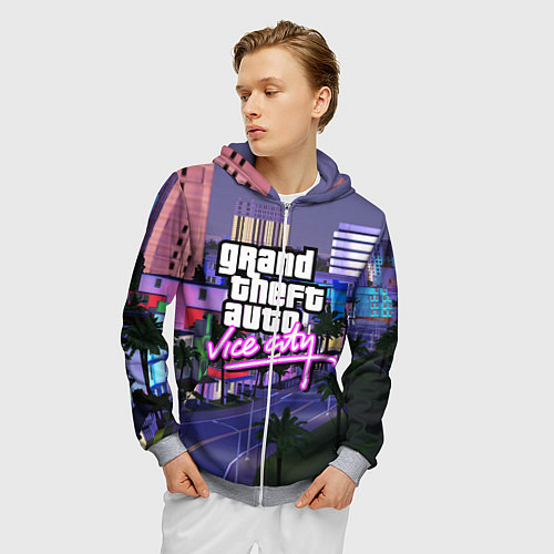 Мужская толстовка на молнии Grand Theft Auto Vice City / 3D-Меланж – фото 3