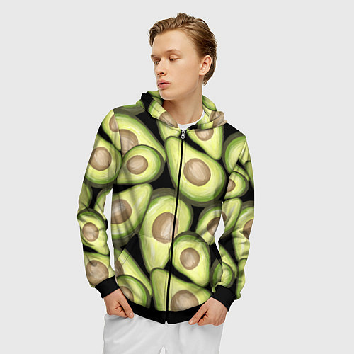 Мужская толстовка на молнии Avocado background / 3D-Черный – фото 3