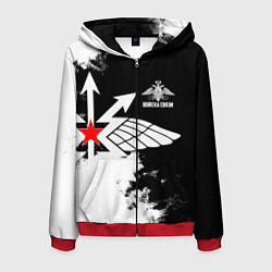 Толстовка 3D на молнии мужская Войска связи, цвет: 3D-красный