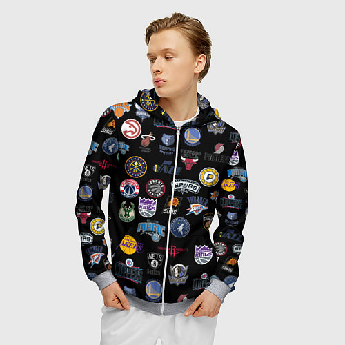 Мужская толстовка на молнии NBA Pattern / 3D-Меланж – фото 3