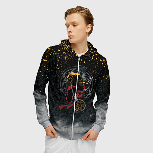 Мужская толстовка на молнии Стальной алхимик / 3D-Меланж – фото 3