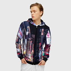 Толстовка 3D на молнии мужская Ночной Токио, цвет: 3D-черный — фото 2