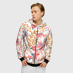 Толстовка 3D на молнии мужская Цветы, цвет: 3D-черный — фото 2