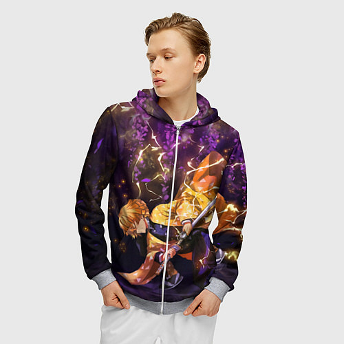 Мужская толстовка на молнии KIMETSU NO YAIBA / 3D-Меланж – фото 3