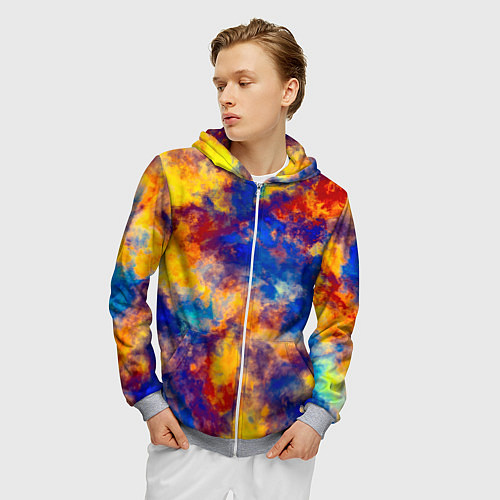 Мужская толстовка на молнии Огненно-синий полутон / 3D-Меланж – фото 3