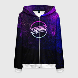 Толстовка 3D на молнии мужская Deftones Neon logo, цвет: 3D-белый