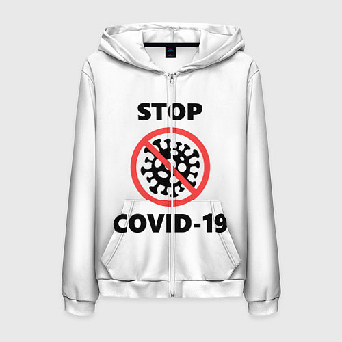 Мужская толстовка на молнии STOP COVID-19 / 3D-Белый – фото 1