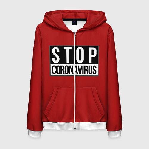 Мужская толстовка на молнии Stop Coronavirus / 3D-Белый – фото 1