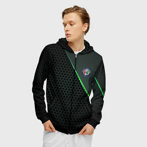 Мужская толстовка на молнии Alfa Romeo / 3D-Черный – фото 3