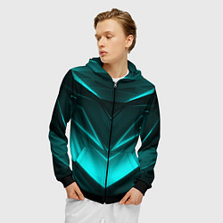 Толстовка 3D на молнии мужская NEON GEOMETRY STRIPES, цвет: 3D-черный — фото 2