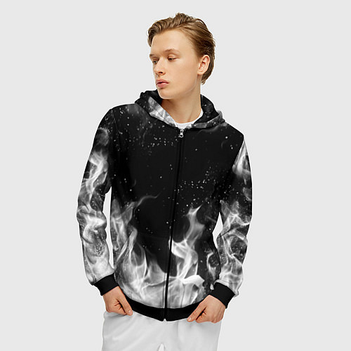 Мужская толстовка на молнии БЕЛЫЙ ОГОНЬ / 3D-Черный – фото 3