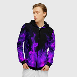Толстовка 3D на молнии мужская ФИОЛЕТОВЫЙ ОГОНЬ, цвет: 3D-черный — фото 2