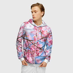 Толстовка 3D на молнии мужская Ветки Сакуры, цвет: 3D-белый — фото 2