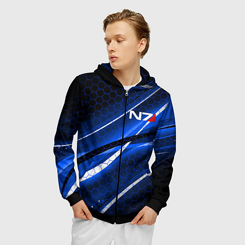 Мужская толстовка на молнии MASS EFFECT N7 / 3D-Черный – фото 3