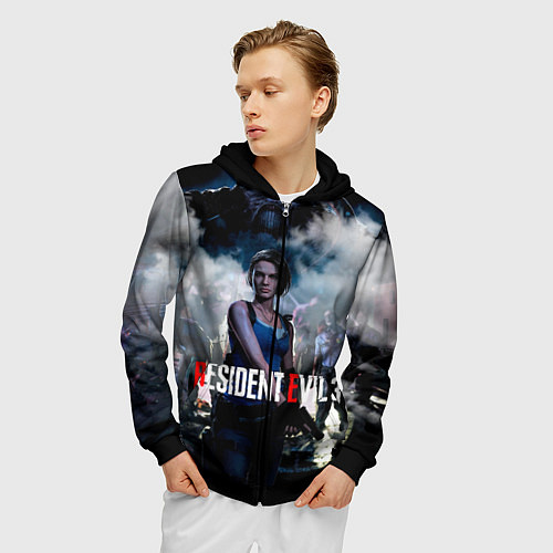 Мужская толстовка на молнии RESIDENT EVIL 3 / 3D-Черный – фото 3