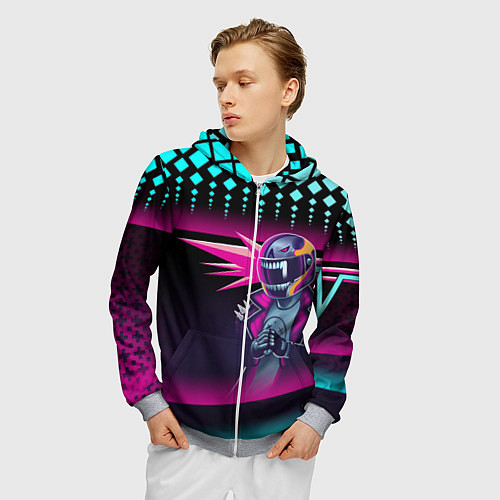 Мужская толстовка на молнии НЕОНОВЫЙ ГОНЩИК / 3D-Меланж – фото 3