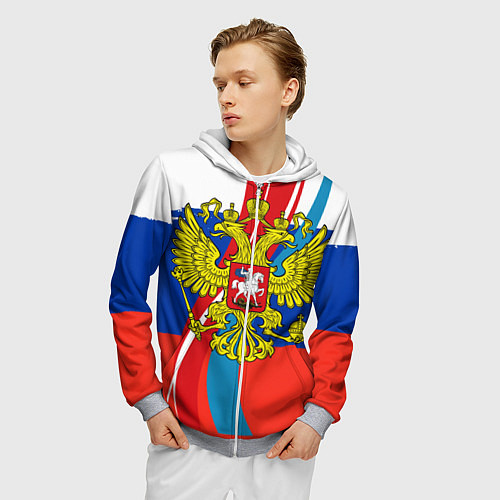 Мужская толстовка на молнии Герб России / 3D-Меланж – фото 3