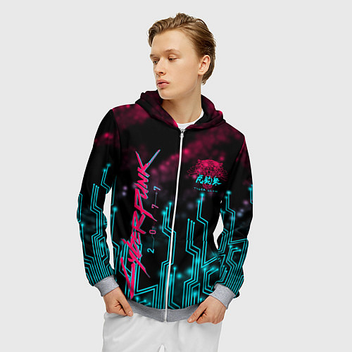 Мужская толстовка на молнии CYBERPUNK / 3D-Меланж – фото 3