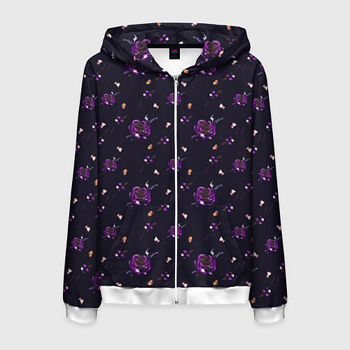 Мужская толстовка на молнии Фиолетовые розы на темном фоне / 3D-Белый – фото 1