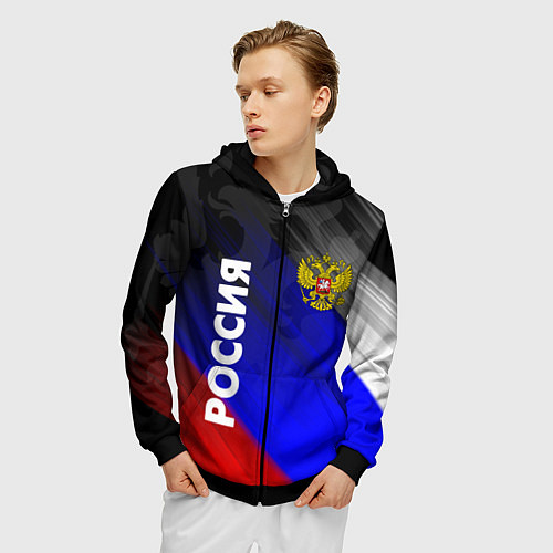 Мужская толстовка на молнии РОССИЯ / 3D-Черный – фото 3