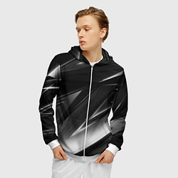 Толстовка 3D на молнии мужская GEOMETRY STRIPES BLACK & WHITE, цвет: 3D-белый — фото 2