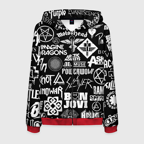 Мужская толстовка на молнии ЛОГОТИПЫ РОК ГРУПП / 3D-Красный – фото 1