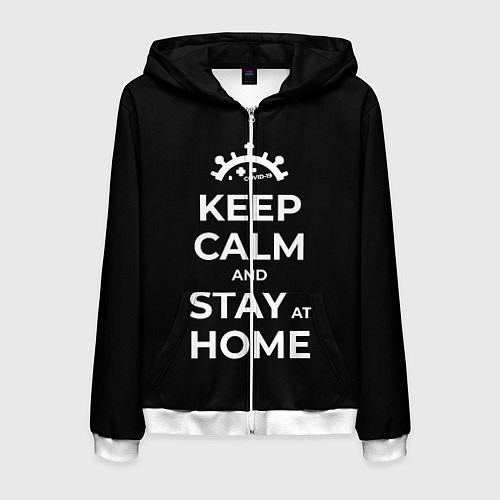 Мужская толстовка на молнии Keep calm and stay at home / 3D-Белый – фото 1