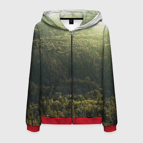 Мужская толстовка на молнии Летний лес / 3D-Красный – фото 1