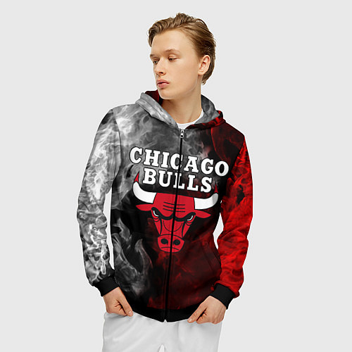 Мужская толстовка на молнии CHICAGO BULLS / 3D-Черный – фото 3