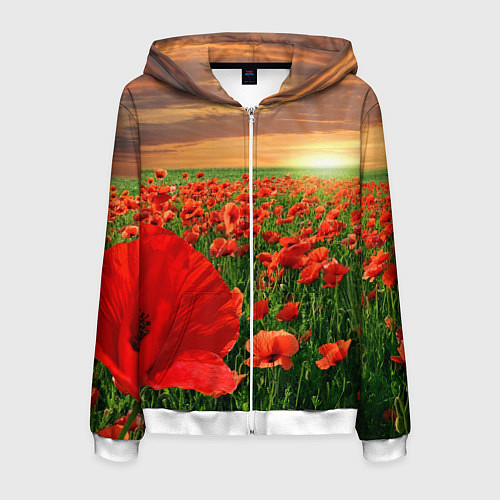 Мужская толстовка на молнии Красный мак на закате / 3D-Белый – фото 1