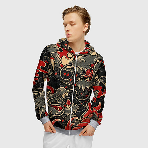 Мужская толстовка на молнии Dsquared tatoo DRAGON / 3D-Меланж – фото 3