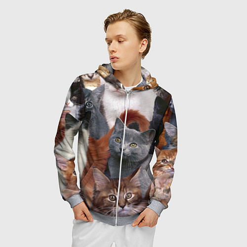 Мужская толстовка на молнии КОТЯТКИ / 3D-Меланж – фото 3