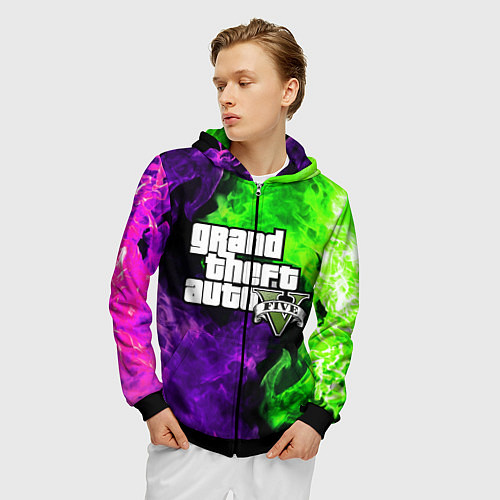 Мужская толстовка на молнии GTA 5 / 3D-Черный – фото 3