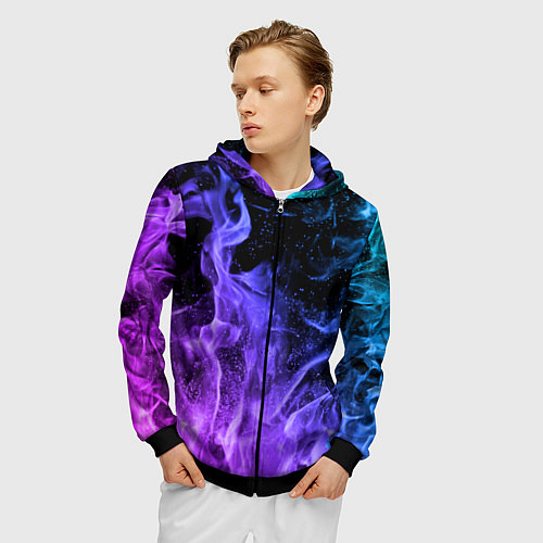 Мужская толстовка на молнии ОГОНЬ НЕОН / 3D-Черный – фото 3