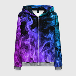 Толстовка 3D на молнии мужская ОГОНЬ НЕОН, цвет: 3D-меланж