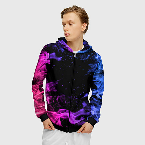 Мужская толстовка на молнии ОГОНЬ НЕОН / 3D-Черный – фото 3