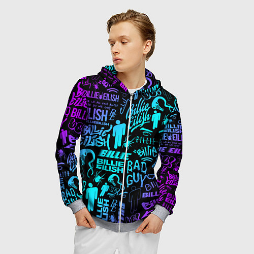 Мужская толстовка на молнии BILLIE EILISH БИЛЛИ АЙЛИШ / 3D-Меланж – фото 3