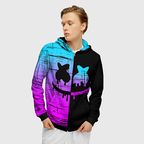 Мужская толстовка на молнии FORTNITE MARSHMELLO / 3D-Черный – фото 3