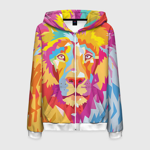 Мужская толстовка на молнии Акварельный лев / 3D-Белый – фото 1