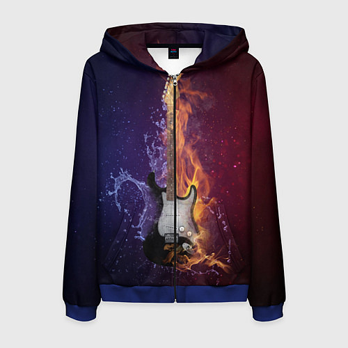 Мужская толстовка на молнии Гитара огня / 3D-Синий – фото 1