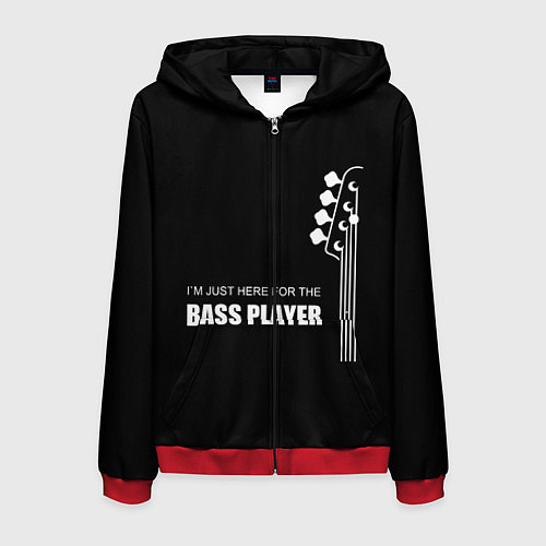 Мужская толстовка на молнии BASS PLAYER GUITAR / 3D-Красный – фото 1