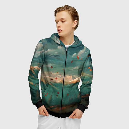 Мужская толстовка на молнии Горы / 3D-Черный – фото 3