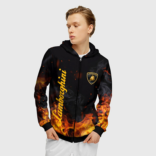 Мужская толстовка на молнии LAMBORGHINI / 3D-Черный – фото 3